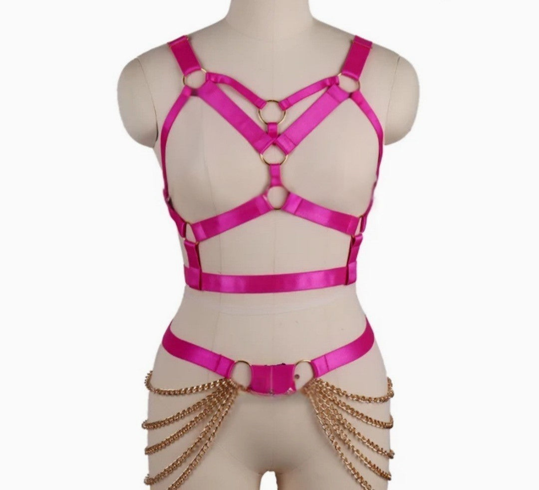 Rave Royalty: Wild fuchsia pink harness & belt