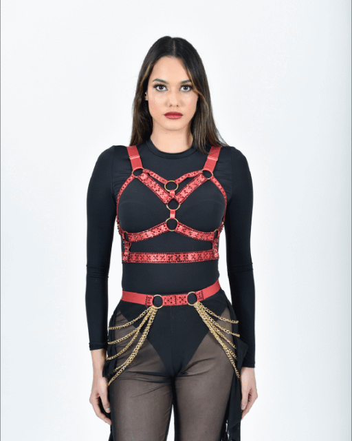 Rave Royalty: Ruby red harness & belt