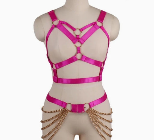 Rave Royalty: Wild fuchsia pink harness & belt