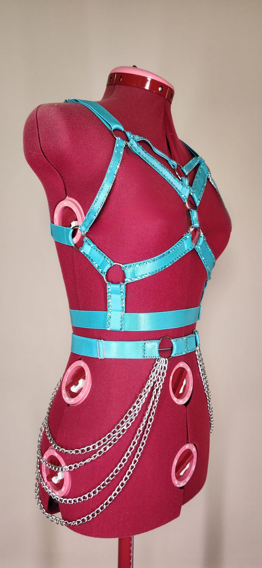 Rave Royalty : Electric Aqua Blue Harness & Belt Festival Clothing  & Accessories