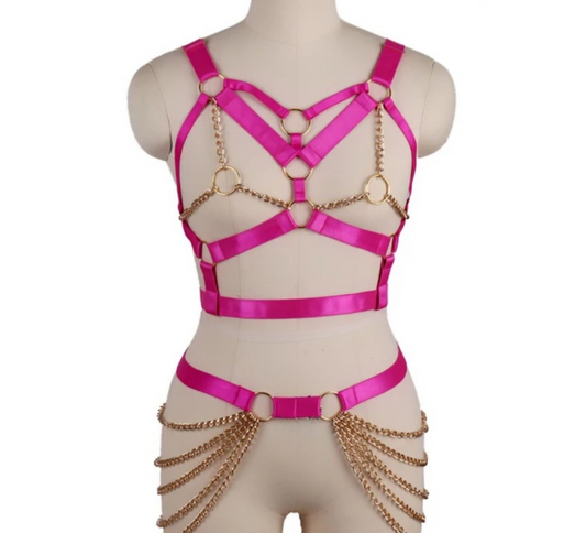 Rave Royalty: Wild fuchsia pink harness & belt