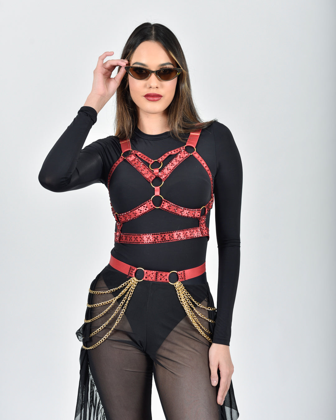 Rave Royalty: Ruby red harness & belt