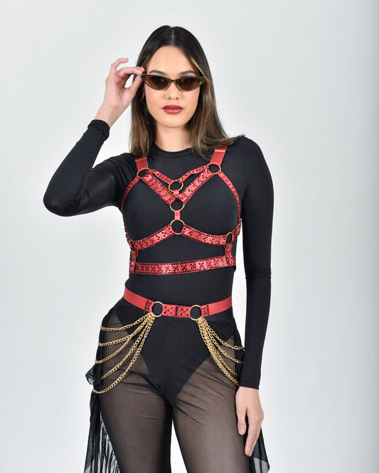 Rave Royalty: Ruby red harness & belt