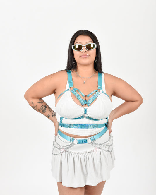 Rave Royalty : Electric Aqua Blue Harness & Belt Festival Clothing  & Accessories
